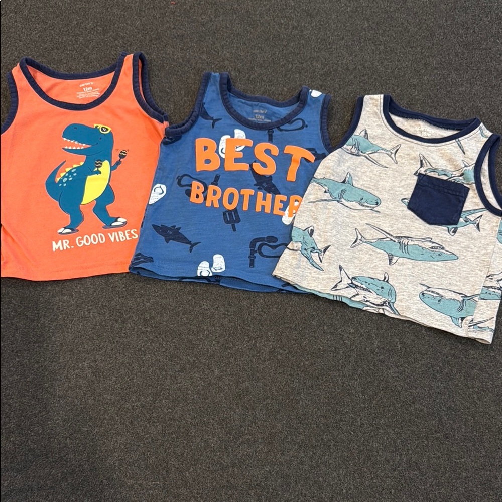 Carter's Orange and Blue Tank Tops with Fun Graphics